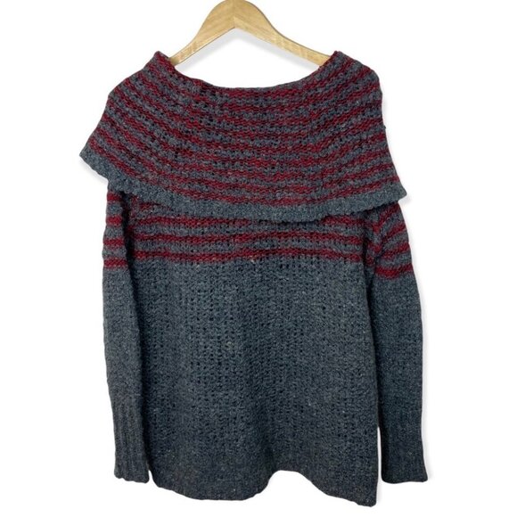 Free People Mohair Wool Linen Knit Engineer Sweater Grey Cowl Neck Fair‎ Isle XS - Picture 7 of 13